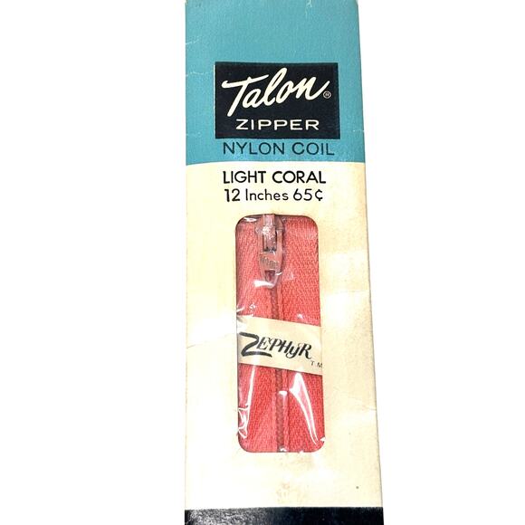 Vintage Talon Zipper Nylon Coil 12 inch Light Coral Zephyr Deadstock - Picture 1 of 4